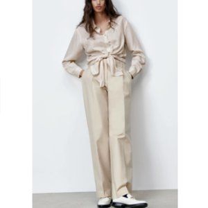 NEW ZARA Women's Size S Darted Straight Leg Trouser Dress Pants Khaki Beige